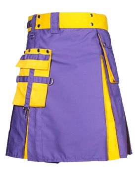 Purple and Yellow Hybrid Utility Kilt with front Pockets