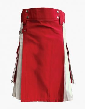 White and Red Two-Tone Utility Kilt - Front Image