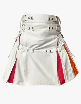 White Rainbow Hybrid Utility Kilt with Nylon Straps- Front Image 