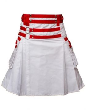 White Utility Kilt with Red Nylon Strap