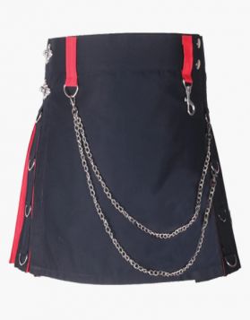 Women Black and Red Modern Hybrid Short Kilt - Front Image