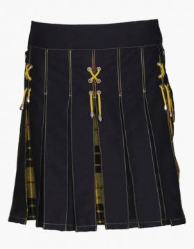  Women Black with Macleod of Lewis Tartan Hybrid Kilt - Front Image