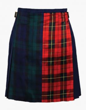 Women Blue with Black Watch and Wallace Tartan Hybrid Kilt - Front Image