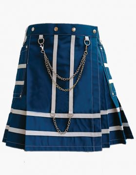 Women Navy Blue Gothic Utility Mini Kilt- Front Image
