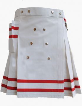Women White Utility Mini Kilt with Red Straps- Front Image