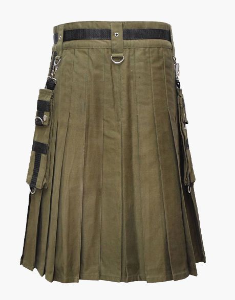 Cotton Olive Green Utility Kilt - Men Utility Kilts - TUK